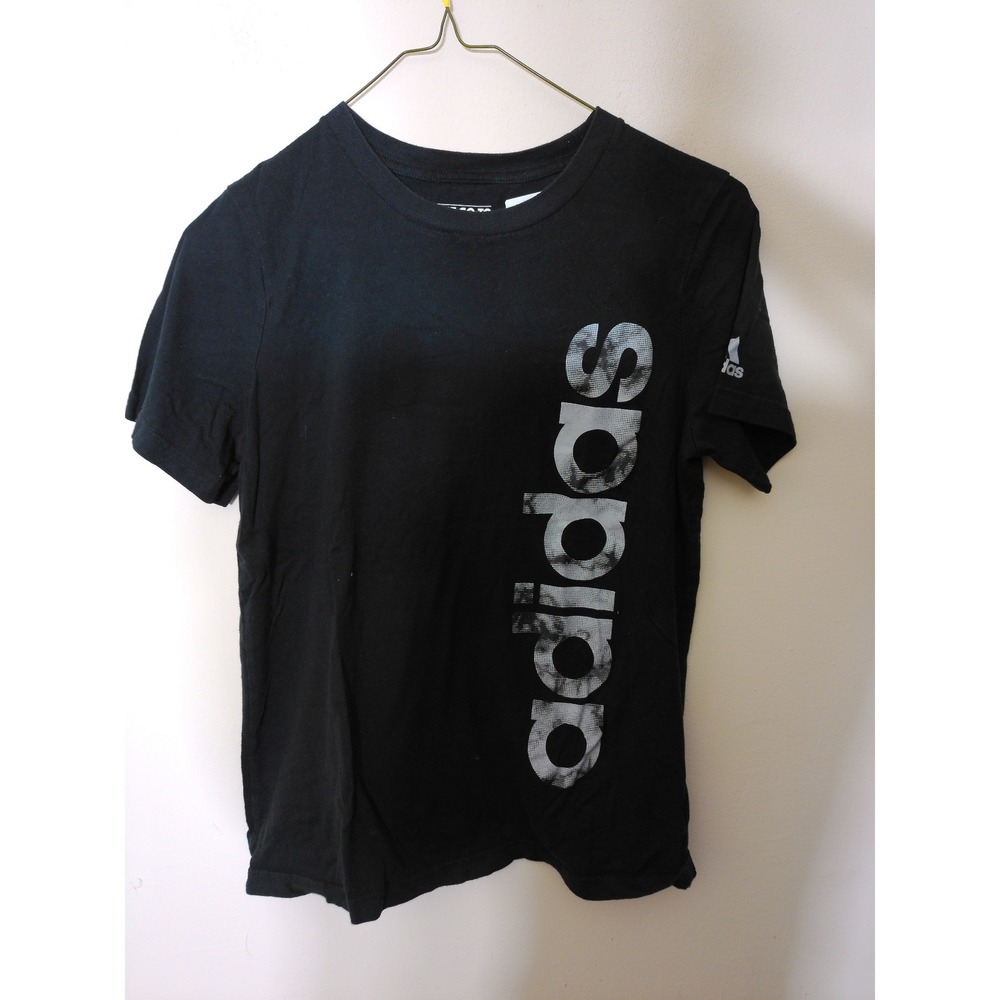 Adidas Graphic T-Shirt Youth M 10/12 Black Vertical Logo The Go-To Tee Sporty